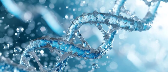 3D Rendered Image Showing Closeup Of Water Dna Chain Symbolizing Hydration And Cosmetics. Сoncept Water Dna Chain, Hydration Symbol, Cosmetics, 3D Rendered Image, Closeup - obrazy, fototapety, plakaty