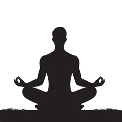 Contemplative Calm: Silhouette Depicting a Person Engaged in Serene Meditation Practice - Meditation Vector - Relaxation Silhouette - Meditation Illustration
