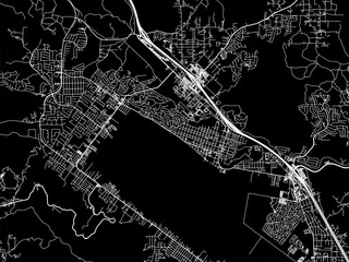 Vector road map of the city of Lake Elsinore  California in the United States of America with white roads on a black background.
