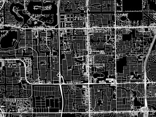 Vector road map of the city of Lauderhill  Florida in the United States of America with white roads on a black background.
