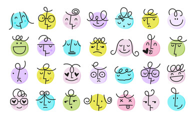 Groovy lovely funny faces stickers emoticons. Funky happy character in trendy retro 60s 70s cartoon style