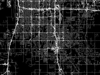 Vector road map of the city of Moore  Oklahoma in the United States of America with white roads on a black background.