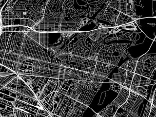 Vector road map of the city of Montebello  California in the United States of America with white roads on a black background.