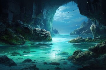 Moonlit Cave Along the Sea