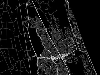 Vector road map of the city of Palm Coast  Florida in the United States of America with white roads on a black background.