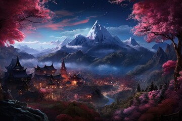 Remote Village Under the Night Sky