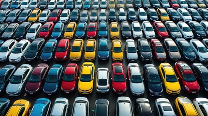 Fototapeta premium Patterned Array of Parked Cars in an Extensive Lot