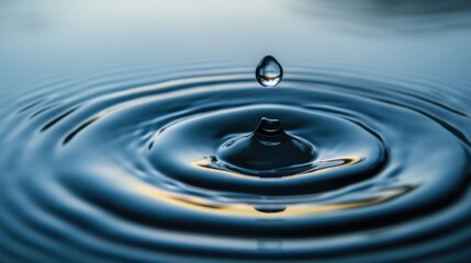 Serenity in Motion: Close-up of Water Droplet Creating Ripples on Calm Surface