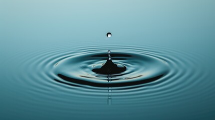 Serenity in Motion: Close-up of Water Droplet Creating Ripples on Calm Surface