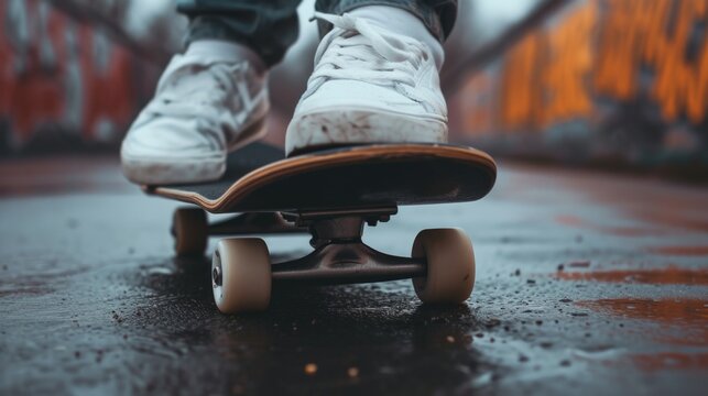 Low Angle View of Person Skateboarding on Wet Street
