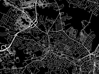 Vector road map of the city of Peabody  Massachusetts in the United States of America with white roads on a black background.