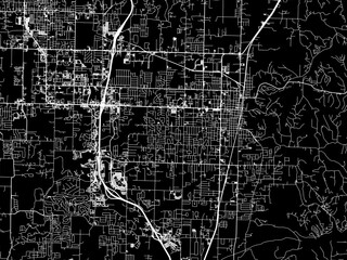 Vector road map of the city of Rogers  Arkansas in the United States of America with white roads on a black background.