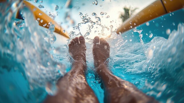 Exhilarating Point of View Shot Going Down a Water Slide