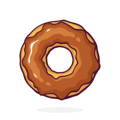 Donut with Chocolate Glaze. Vector illustration. Dessert Street Food. Vector Illustration. Hand Drawn Cartoon Clip Art With Outline. Graphic Element for Design. Isolated on White Background