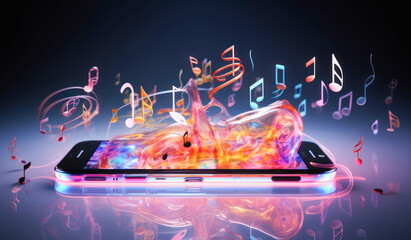 Beautiful music is playing from the mobile phone screen
