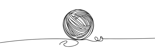 Ball of yarn in continuous one line art drawing style.