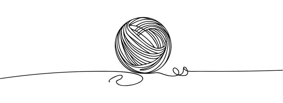 Ball of yarn in continuous one line art drawing style.