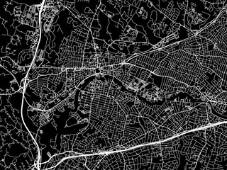 Vector road map of the city of Waltham  Massachusetts in the United States of America with white roads on a black background.