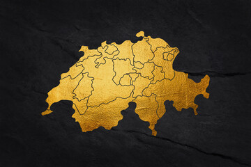 Switzerland gold stone map on black background gold glitter.