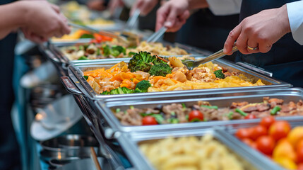 street food with blurred background of food truck at city festival