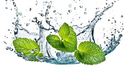 Mint leafs in water splash