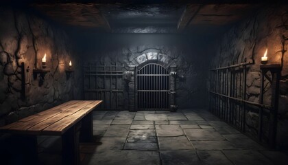 Underground old medieval dungeon jail cells, fantasy adventure tabletop role play game setting, dark and creepy rp table top background, hd created with generative ai - obrazy, fototapety, plakaty