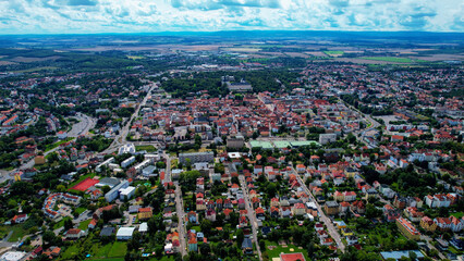 Aeriel around the old town of the city Gotha in Germany on a summer day	
