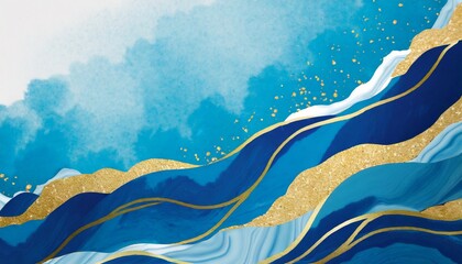 marbled blue abstract wave background in ocean style artwork illustration with copyspace