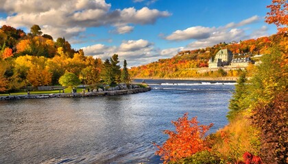 Obraz premium magnificent colorful fall day in jacques cartier river park quebec canada