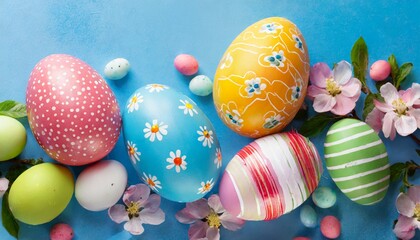 Fototapeta na wymiar colorful easter eggs on blue background