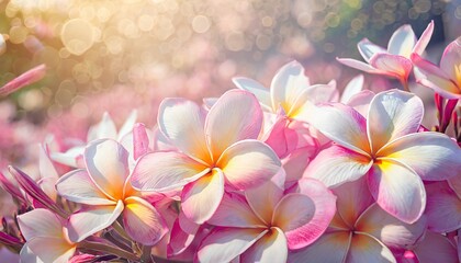 soft sweet pink flower background from plumeria frangipani flowers