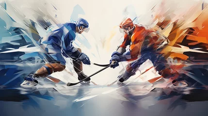 Fotobehang Ice hockey. Two hockey players skating. Isolated low polygonal vector illustration. Front view © alexkich