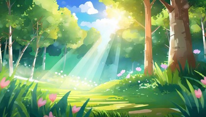 Obraz premium light and forest day anime background illustration