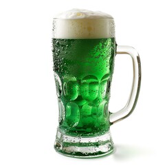Festive Green Lager in Frosted Mug Isolated on White - St. Patrick's Day background