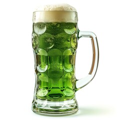 Green Lager Beer in Frothy Mug Isolated on White - St. Patrick's Day background
