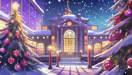 anime game art background a university illuminated in christmas abstract digital illustration...