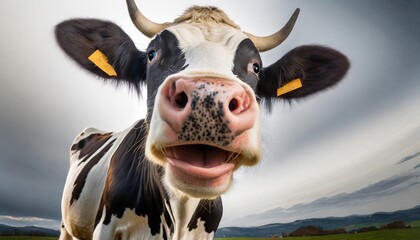 surprised cow with goofy face mooing and looking at camera on white background close up portrait of funny animal - obrazy, fototapety, plakaty