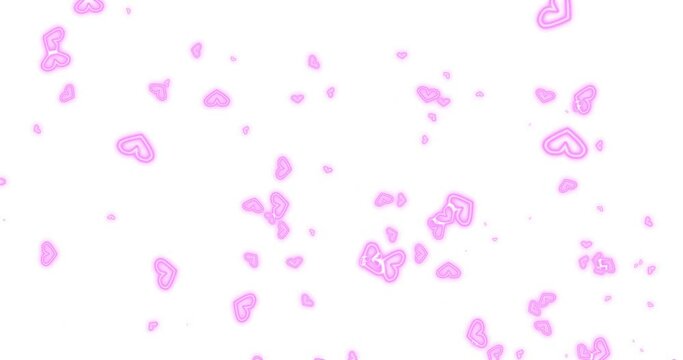Effect material with outlined glowing pink heart particles spread out in a large circle (ｗhite background). overlays, transitions. Image for Valentine's Day, Anniversary, Mother's Day, Marriage.
