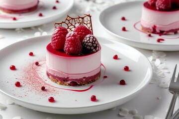 raspberry cake with raspberries , in the style of light pink