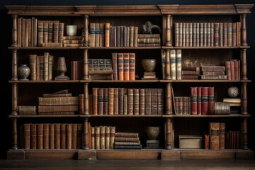 Abundant collection of antique books on a wooden shelf Ai generated