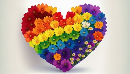 rainbow color heart made of flowers on white background this illustration represents concept of love for lgbtq gay lesbian pride and bisexsual digital illustration 