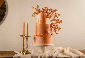 Peach color big wedding cake stand