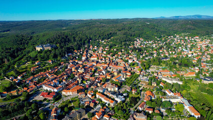 Aeriel of the old town of the city blankenburg in Germany on a sunny summer day