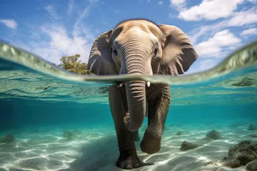 Foto op Aluminium An elephant swiming in the ocean. © Wararat