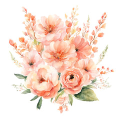 a bouquet of beautiful flowers. preparation for spring holidays, birthday, Valentine's Day, mother's Day. peach color of the year. watercolor illustration. artificial intelligence generator