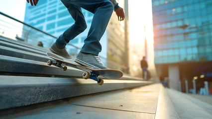 Foto op Canvas Skateboarder doing jumping tricks. © Art.disini