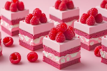raspberry cake with raspberries , in the style of light pink