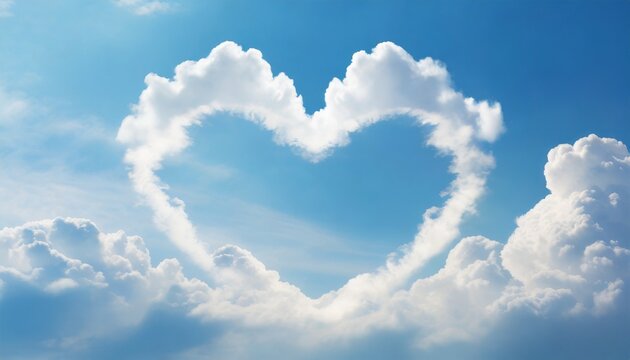 heart frame shaped clouds on sky background