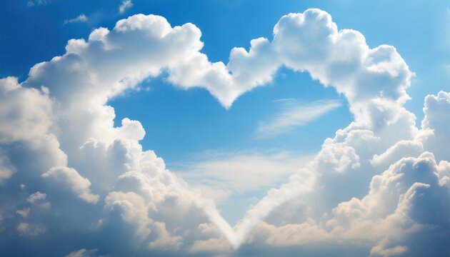heart frame shaped clouds on sky background