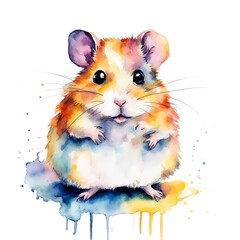 a hamster, a small fluffy rodent. watercolor illustration. artificial intelligence generator, AI, neural network image. background for the design.